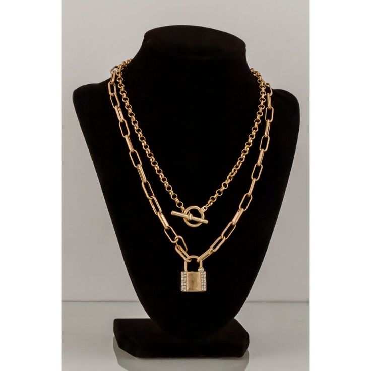 Metal Chain Lock Pendant | Swank Boutique Cheap Metal Chain Necklaces, Cheap Double Chain Necklaces For Women, Luxury Gold Chain Charm Necklaces For Gift, Luxury Link Charm Necklaces For Gifts, Luxury Brass Chain Necklace As Gift, Luxury Box Chain Necklace With Cross Pendant, Luxury Silver Toggle Necklace Gift, Luxury Everyday Chain Link Necklaces, Luxury Gold Chain Charm Necklace For Gift