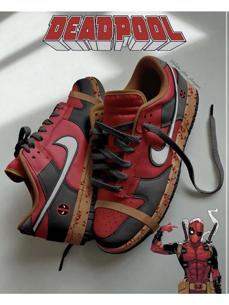 Deadpool inspired Custom Dunk Low Please allow 10 to 18 Business days delivery Nike Dunk Low Custom, Deadpool Shoes, Upcycle Shoes, Custom Sneakers Diy, Nike Sf, Pretty Sneakers, Custom Painted Shoes, Custom Shoes Diy, Trendy Shoes Sneakers