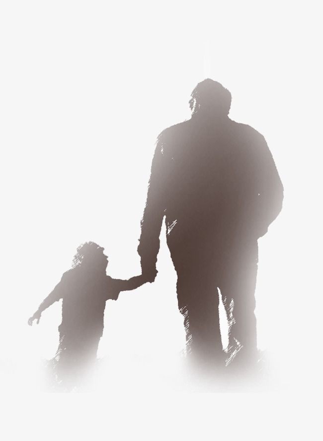 the silhouette of a man and child holding hands