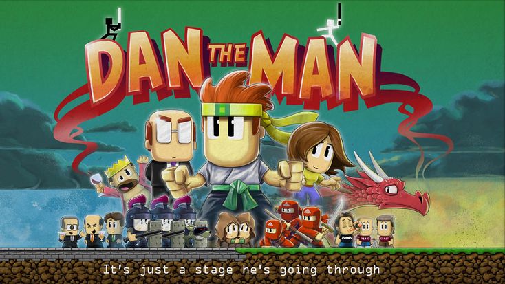 the title screen for dan the man, which features characters from several different ages and ages