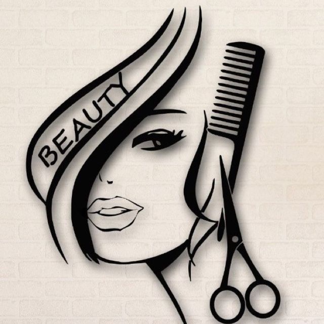 a woman with a comb and scissors on her head is shown in the shape of a hair salon logo