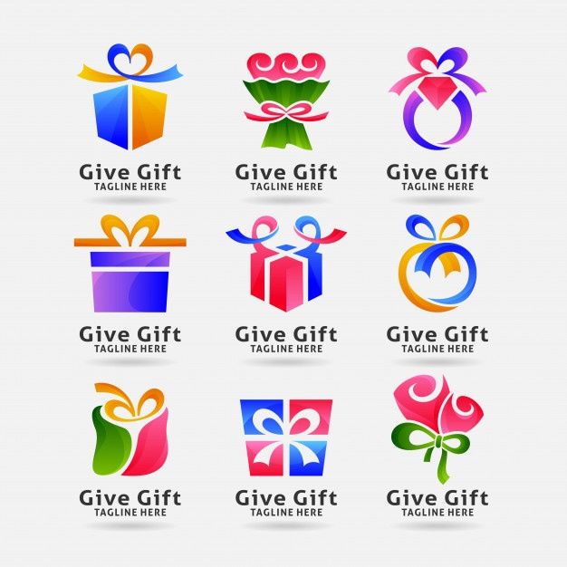 gift boxes with ribbons and bows are shown in this logo design for givegift