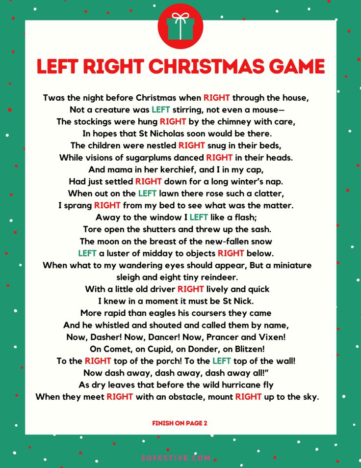 a christmas poem with the words let right christmas game written in red, green and white