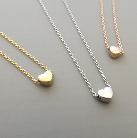 Childrens heart necklace silver gold rose gold flower by Gemnotic Minimalist White Heart Necklace For Wedding, Delicate Heart Pendant Charm Necklaces, Minimalist Heart Charm Necklaces For Wedding, Tiny Charm Necklaces For Valentine's Day, Delicate Tiny Heart Charm Necklaces, Dainty Heart Charm Necklace For Wedding, Delicate Heart Necklace With Adjustable Chain, Rose Gold Heart Necklace With Adjustable Chain For Wedding, Minimalist Heart Necklace For Wedding And Mother's Day