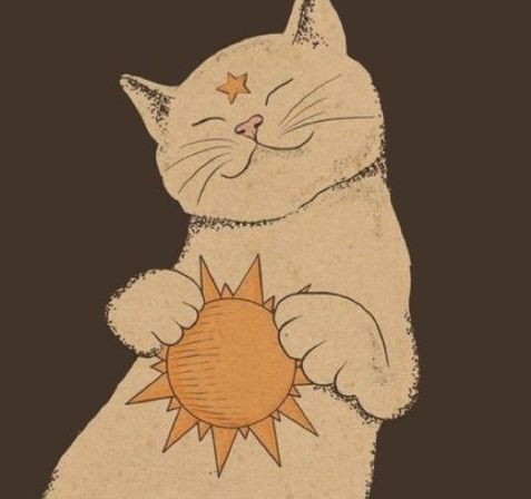 a drawing of a cat with its eyes closed and the sun on it's back