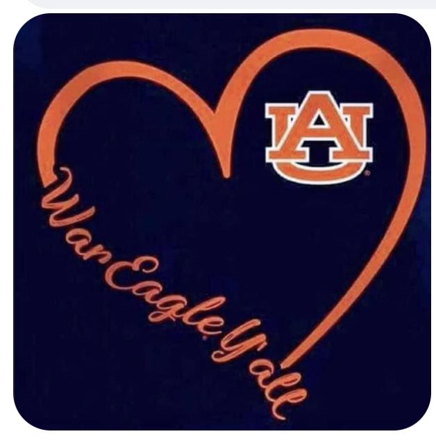 a heart with the word auburn inside it and an orange outline in the center that says,