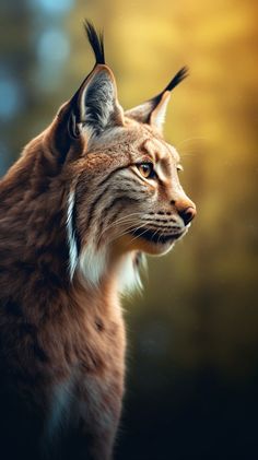 a close up of a cat's face with trees in the backgroud