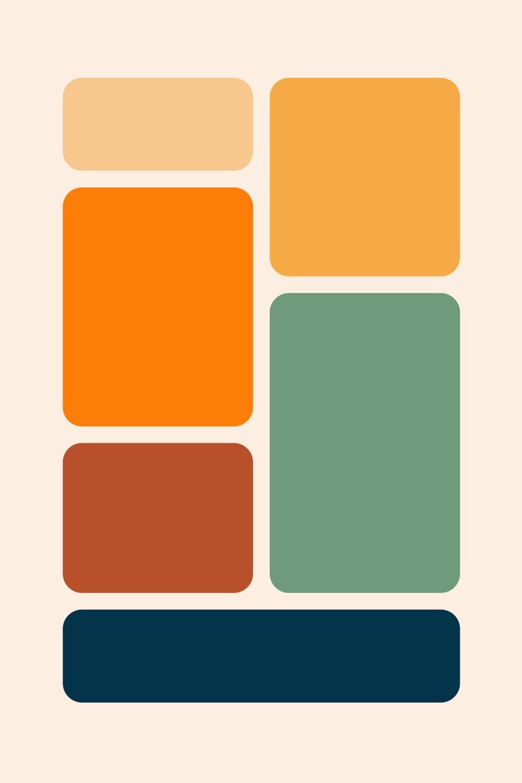 an orange and green background with squares in the bottom right corner, on top of each other