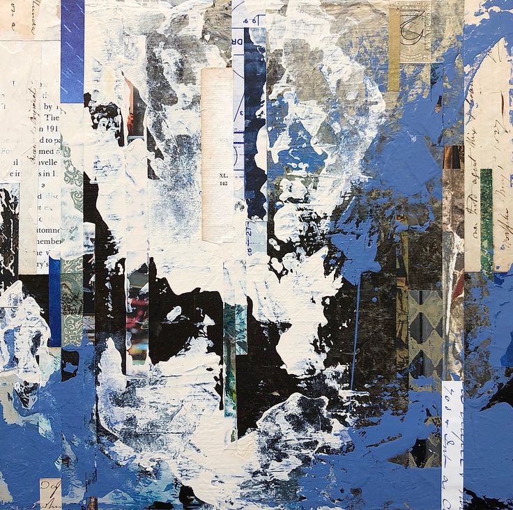 an abstract painting with blue and white colors