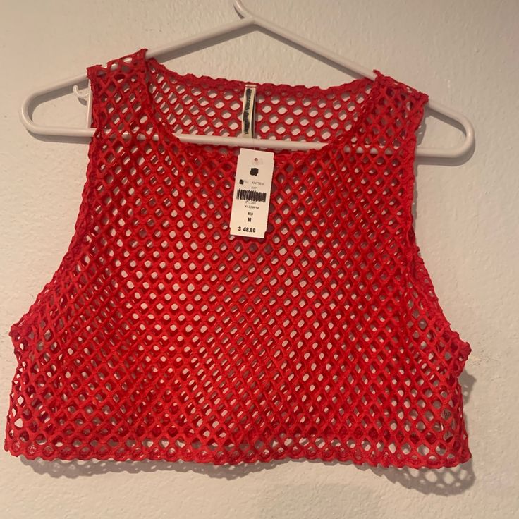 New.!! Never Used Color: Red Mesh Crop Top Size:M Retails $50 No Returns Stretch Red Top For Beach Season, Stretch Red Tops For Beach Season, Red Sleeveless Crop Top For Beach, Red Sleeveless Tops For Beach Season, Red Tops For Summer Party, Red Crop Top For Summer, Trendy Red Crop Top For Summer, Casual Red Crop Top For Summer, Chic Red Crop Top For Vacation