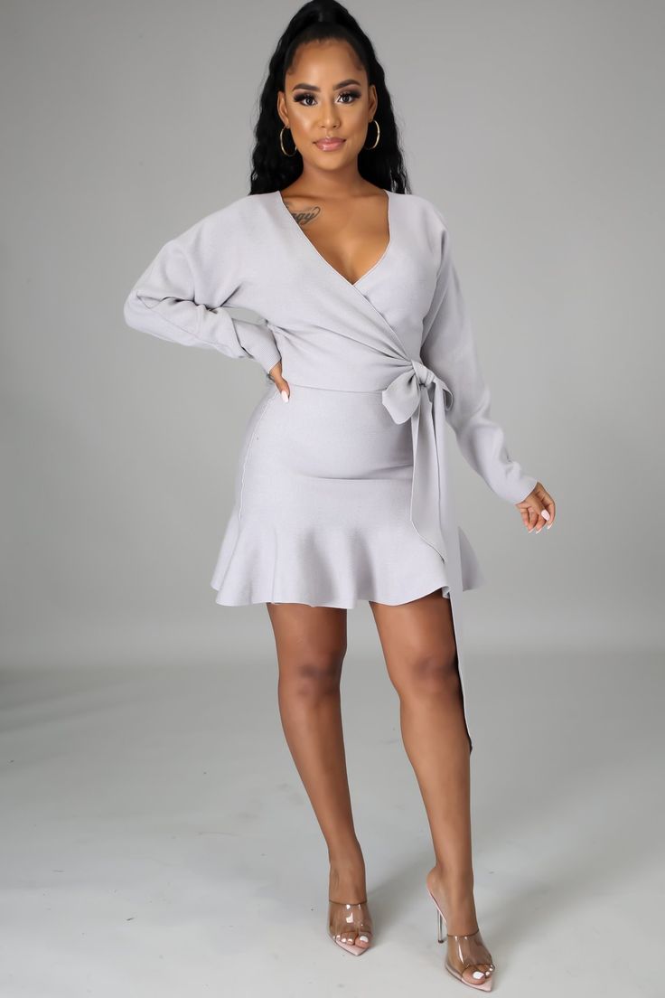 Sku: 1716 Stretch dress Long sleeves v neck Self tie 75% viscose 25% nylon Hand wash cold model is wearing a Small MODEL STATS Height: 5.5"Bust:34" / Waist:27" / Hips:42" Chic Fitted V-neck Dress With Tie Waist, V-neck Dress For Winter Date Night, Chic V-neck Mini Dress For Fall, V-neck Dresses For Brunch In Fall, V-neck Dress For Brunch In Fall, V-neck Dresses For Fall Brunch, Chic V-neck Mini Dress For Winter, V-neck Dress For Fall Brunch, V-neck Mini Dress For Fall Brunch