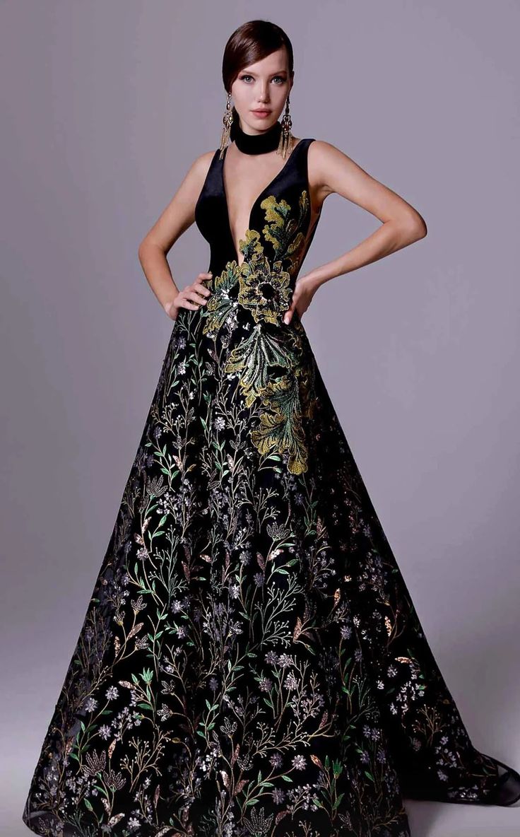 MNM Couture 2707 Dress | NewYorkDress.com Fouad Sarkis, Long Velvet Dress, Glamorous Evening Dresses, Mnm Couture, Couture Evening Dress, Long Gowns, Plastic Dress, Unique Prom Dresses, Velvet Fashion