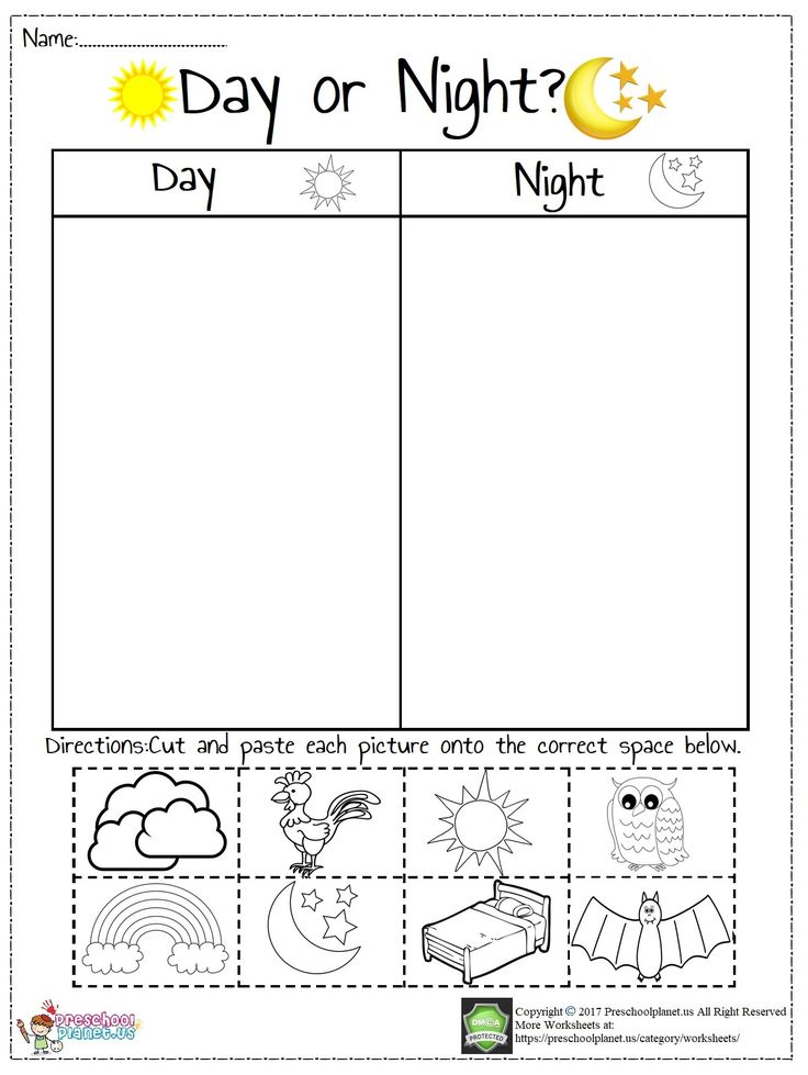 a printable worksheet for day or night with pictures and words on it