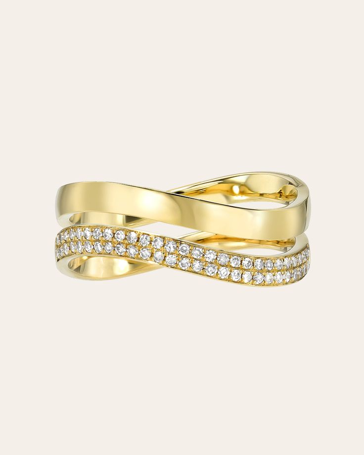 Indulge in luxury with the 14K Gold Diamond Wave Ring Set. 14K sold gold, natural diamonds, and intricate, organic curves give this set an elegant touch. A perfect pairing for your elevated style, this set is crafted to flawlessly complement every curve. Wear the set together or separately, each piece seamlessly gliding into place for a truly refined celebration of beauty. Natural Diamonds Weight: Approx. 3.7g Diamond Carat Weight: 0.15 ctw Thickness: 4mm (each ring) Standard Production: 4-6 bus 14k Gold Jewelry With Brilliant Cut In Modern Twist, Modern Twist 14k Gold Brilliant Cut Jewelry, Modern Yellow Gold Jewelry With Single Cut Diamonds, Gold Rings With Single Cut Diamonds Modern Twist, Modern Twist Yellow Gold Jewelry With Cubic Zirconia, Modern Twist Yellow Gold Cubic Zirconia Jewelry, Modern Twist Yellow Gold Diamond Ring For Formal Occasions, Timeless Infinity Diamond Jewelry, Modern Twist Diamond Ring In Gold