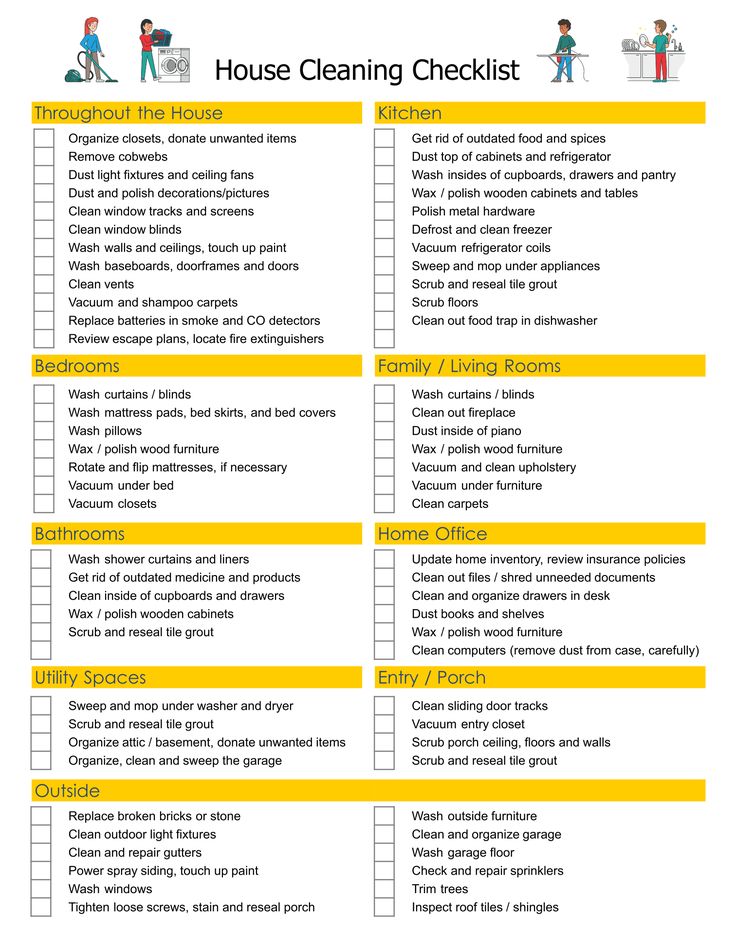 the house cleaning checklist is shown in yellow