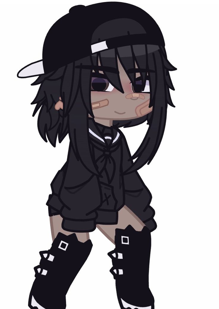 an anime character with black hair and boots