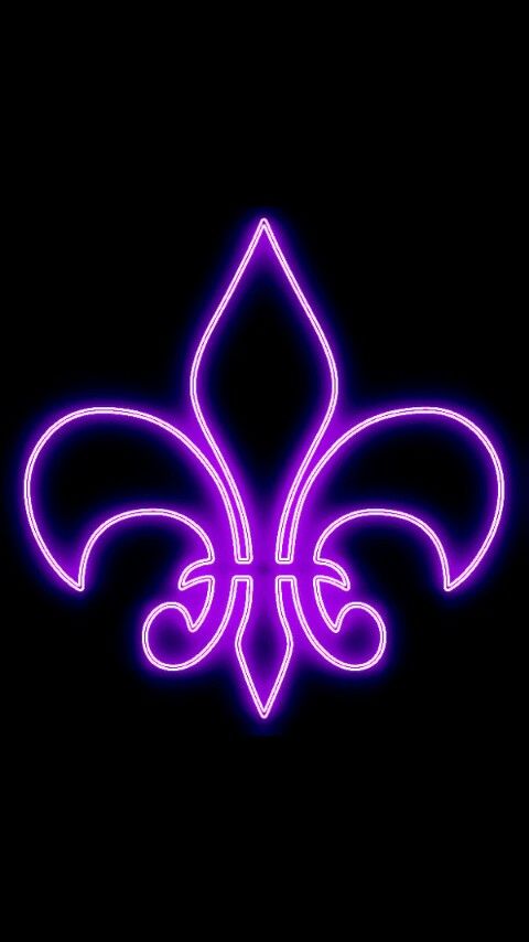 a neon purple fleur de lis on a black background