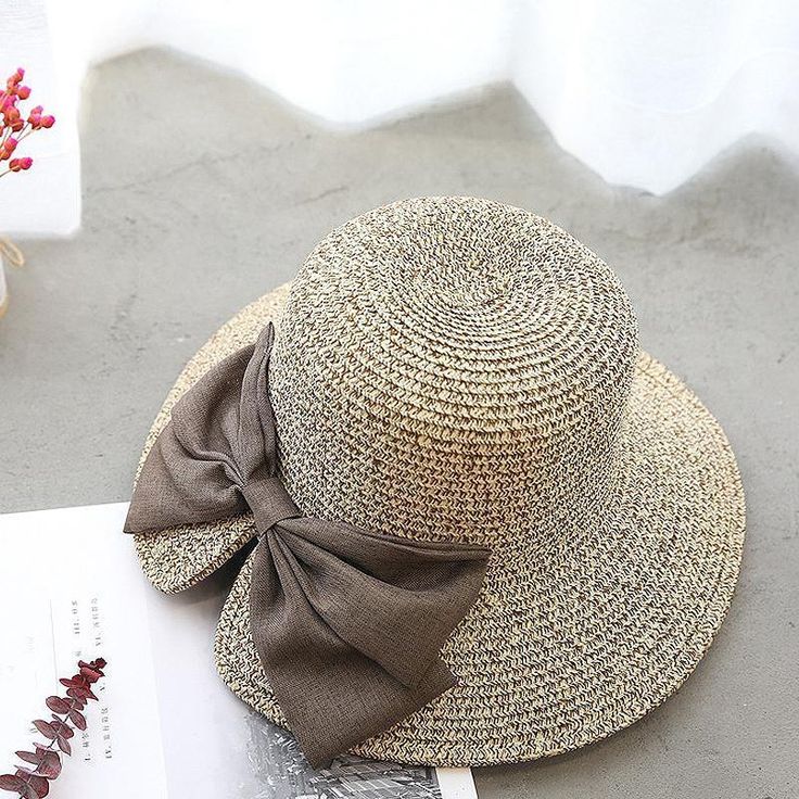 Summer Casual Solid Straw Bow Hat ACCESSORIES One Size Khaki Retro Summer Hats For Outdoor, Retro Summer Sun Hat For Outdoor, Retro Sun Hat For Summer Outdoor, Retro Summer Outdoor Hat, Retro Sun Hat For Outdoor Summer, Trendy Summer Hats For Picnic, Summer Retro Brimmed Boater Hat, Retro Summer Brimmed Boater Hat, Retro Wide Brim Summer Hat