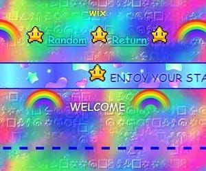 an image of a welcome sign with rainbows and stars in the background that says, enjoy your stay