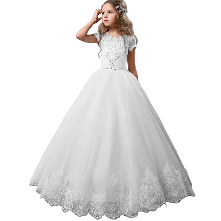 New Arrival Flower Girl Dress,Ball Gowns For Girls,Princess Dresses For Girls Cap Sleeves,Buttons At Back This Beautiful White Girl Dress Is Perfect For A Flower Girl Dress,First Communion Dress,Pageant Dress,Birthday Party Dress,Holiday,Formal Dresses For Girls Or Any Other Special Occasions If You Need This Dress To Be More Puffy, Please Prepare A Crinoline Or Petticoat For Your Child. White Communion Dress, Beaded Flower Girl Dress, Vintage Flower Girls, Flower Girl Dresses Vintage, Girls Ball Gown, Pageant Gown, Cheap Flower Girl Dresses, Girls Dresses Online, Girls White Dress