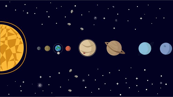 the solar system with all its planets in it's orbit, and stars around them