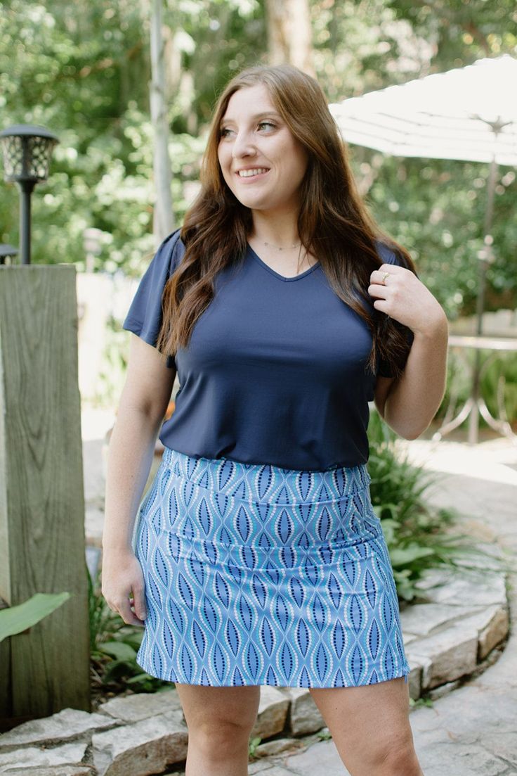 Lulu B Navy Flutter Sleeve Top Elastane Skort With Built-in Shorts For Workout, Relaxed Fit Lined Skort, Short Length, Summer Running Skort With Built-in Shorts, Blue Mid-rise Cotton Skort, Blue Skort With Built-in Shorts, Athletic Skort, Boutique Trends, Flutter Sleeve Top, Romper Dress