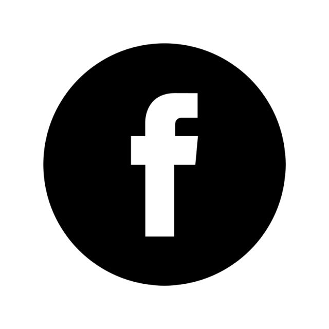 a black and white circle with the facebook logo in it's center on a white background