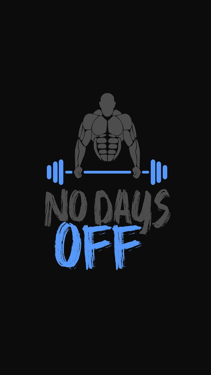 the words no days off written in blue on a black background with an image of a man