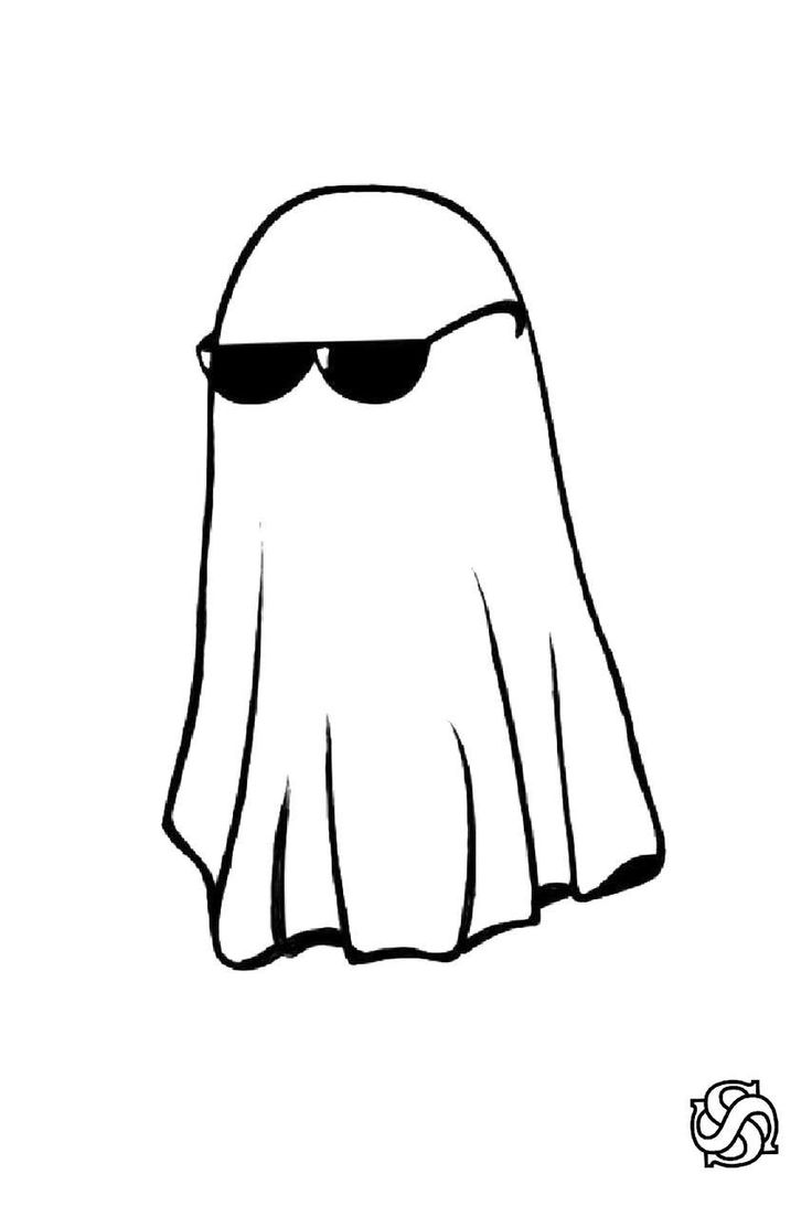 a black and white drawing of a ghost wearing sunglasses