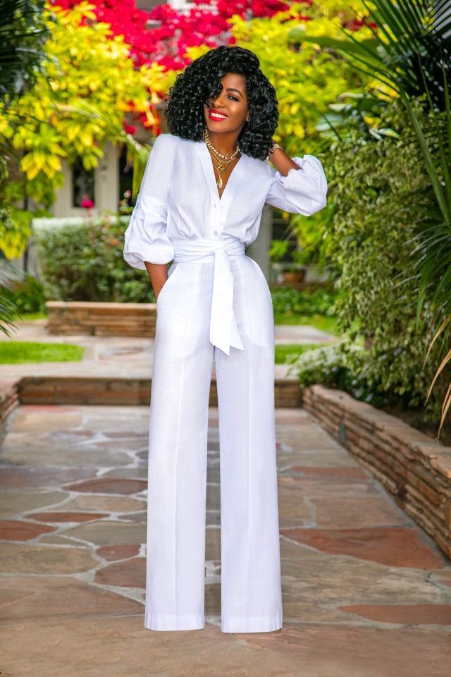 Style Pantry | FKSP White Button-Down Jumpsuit 24 Birthday, White Party Outfit, Spring Fashions, Style Pantry, Woman In White, Solid Color Jumpsuits, Formal Pants, All White Outfit, Jumpsuit Elegant