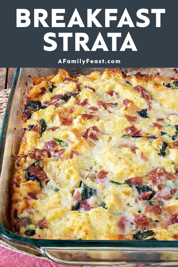 a casserole dish with spinach, ham and cheese