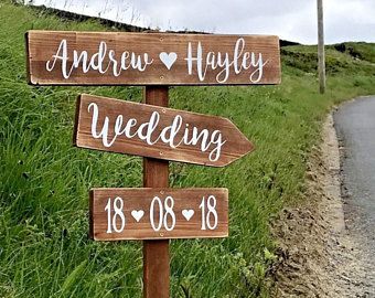 a wooden sign on the side of a road that says, and now happily wedding