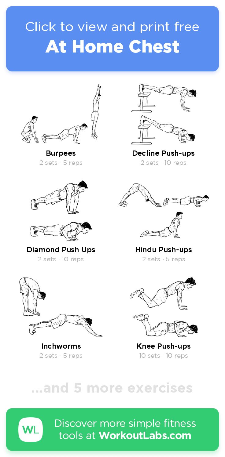 an exercise poster with the instructions for how to do a home chest press on it