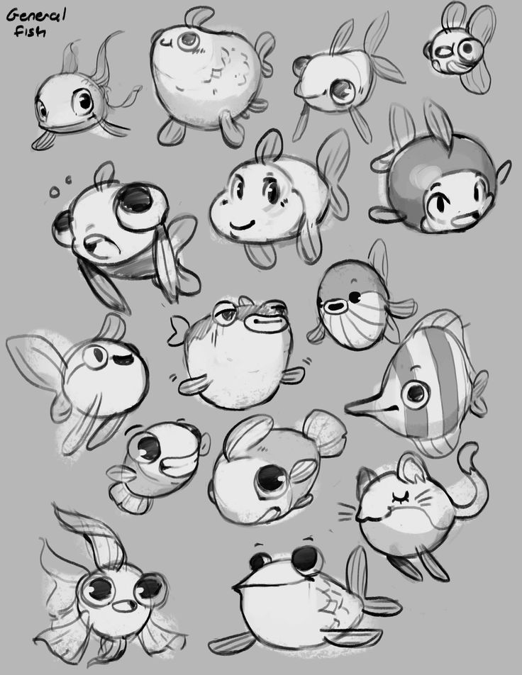 an image of some cartoon fish in black and white