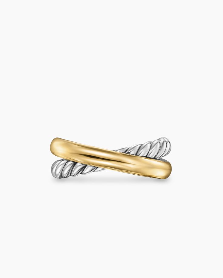 David Yurman | Crossover Two Row Ring in Sterling Silver with 14K Yellow Gold, 7.5mm David Yurman Wedding Band, David Yurman Ring, Gift Guide Women, Cable Bracelets, Swirl Ring, David Yurman Jewelry, Gold And Silver Rings, Yellow Gold Ring, Pinky Ring