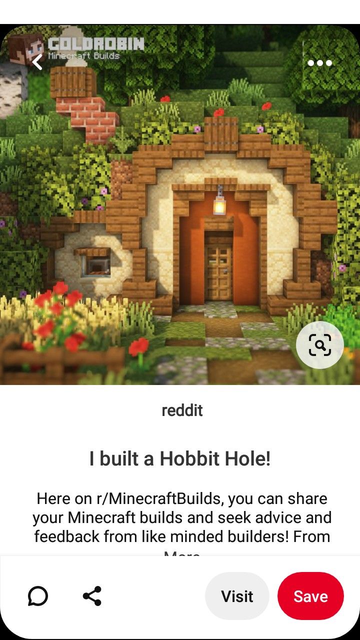 an iphone screenshot with the text, i built a hobbit hole here on minecraft build and seek advice