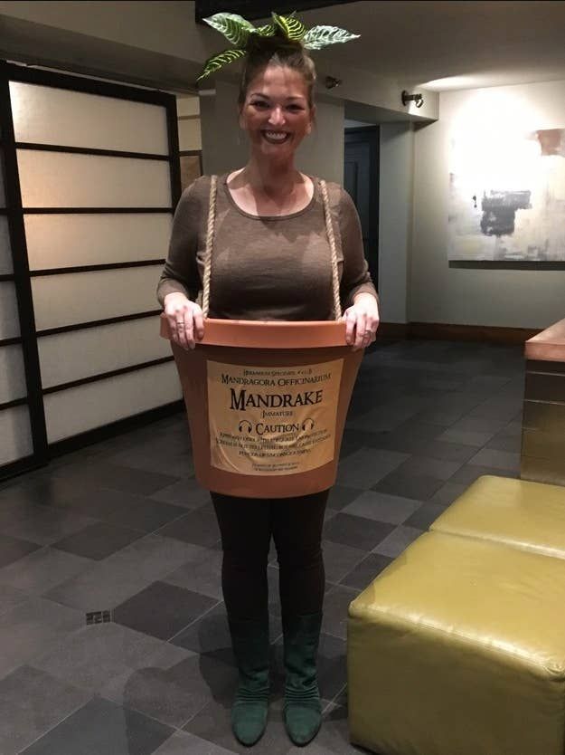 a woman holding a box with a plant in it