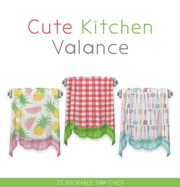 three kitchen valances with pineapples, watermelon and pineapple on them