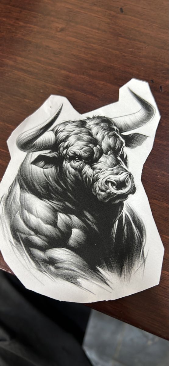 a drawing of a bull on a piece of paper