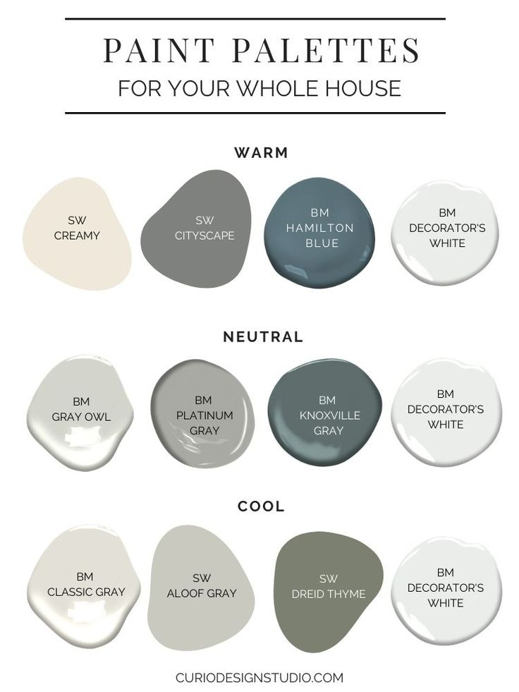 paint palettes for your whole house with neutral, warm and cool colors to choose from