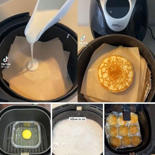 the process of making pancakes in an air fryer