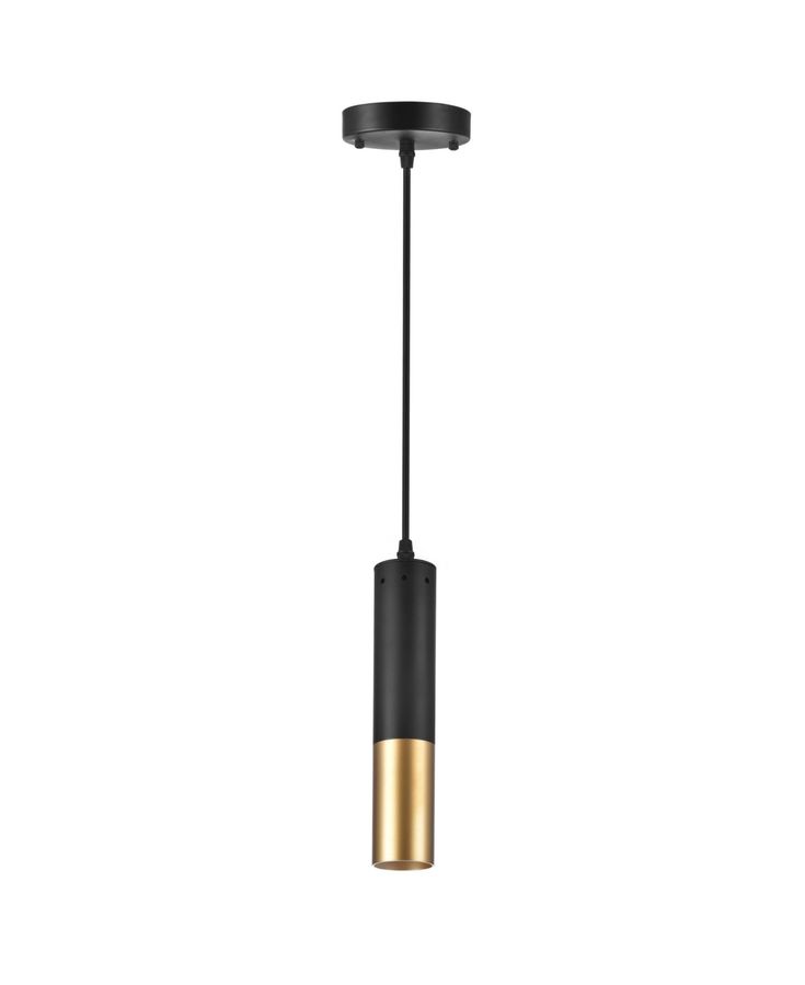 a black and gold pendant light hanging from a ceiling