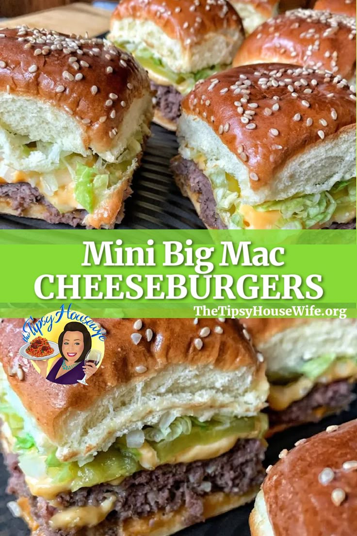 The photo shows delicious Big Mac-style burgers like McDonalds, but homemade. The brightly colored banner displays the name of the recipe, "Mini Big Mac Cheeseburgers." Copycat Big Mac, Easy Slider Recipes, Dinner Noodles, Hamburger Meat, Slider Recipes, Beef Recipes Easy, Recipes Quick, Beef Recipes For Dinner, Big Mac