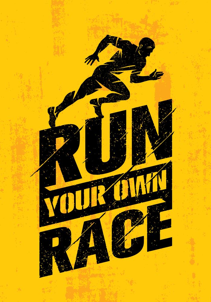 run find yourself motivational poster with running man silhouette on yellow background, eps art