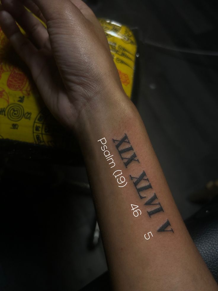 Bible Scripture Tattoos, Roman Numerals Tattoo, Numerals Tattoo, Bible Quote Tattoos, Memorial Tattoo Ideas, Scripture Tattoos, Biblical Tattoos, Bible Tattoos, Bible Verse Tattoos