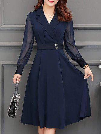 Midi Dress Work, Solid Midi Dress, Long Sleeve Wrap Dress, 가을 패션, Classy Dress, Blue Dress, Fashion Styles, Pretty Dresses, Elegant Dresses