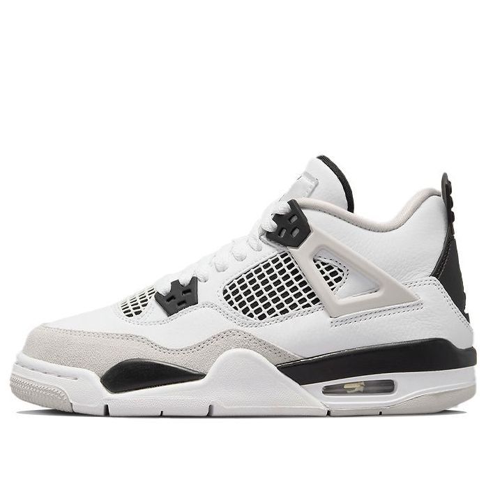 Experience classic style and modern performance with the Air Jordan 4 Retro GS 'Military Black' for grade schoolers. Released in May of 2022, this retro shoe will add a vintage touch to your look, yet keeps up with the ever-changing trends with its muted color palette and breathable design. It features a white sole and base combined with suede and leather overlays as well as mesh side panels that provide plenty of support for every activity. This is a must-have accessory for classic style lovers Black Cat 4s, Red Thunder, Dr Shoes, Jordan Shoes Retro, Jordan 4s, All Nike Shoes, روتين العناية بالبشرة, Cute Nike Shoes, Jordan Sneakers