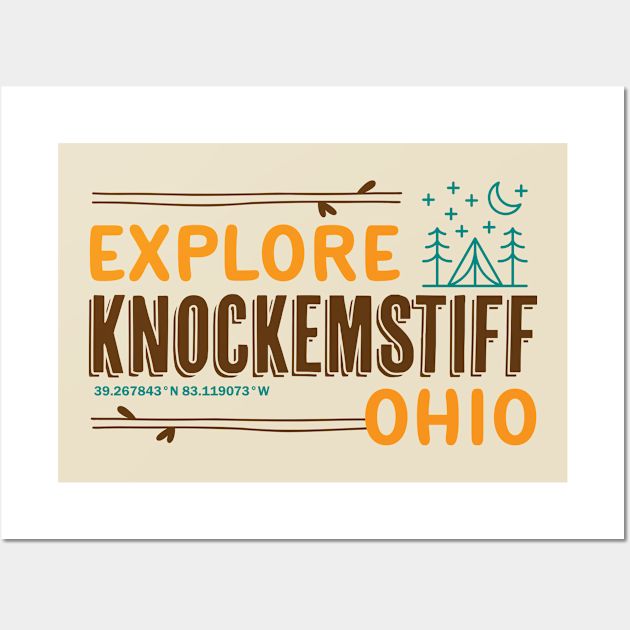 an orange and white poster with the words explore knockemstiff ohio