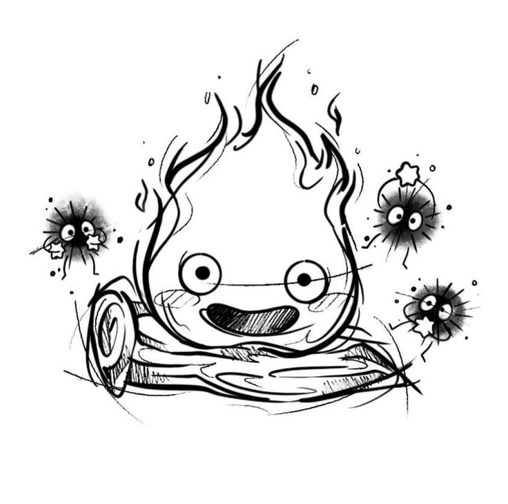 an ink drawing of a cartoon fire with eyes and flames coming out of the top