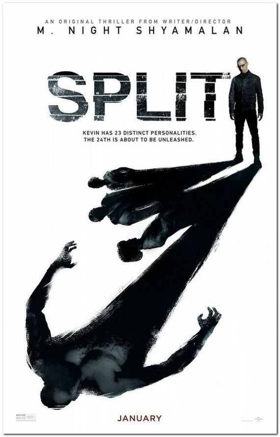 a movie poster for the film split it with two people standing on one side and another person in the middle